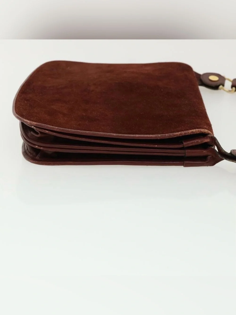 CARTIER Shoulder Bag Suede Leather Wine Red Auth 35725